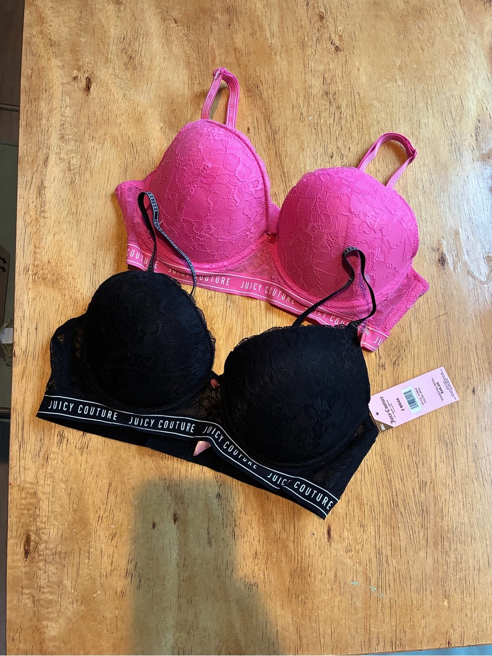 Juicy Couture Pink & Black Lace Underwire Bras Duo